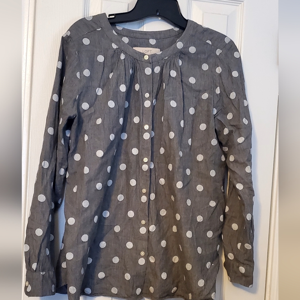 LOFT Gray Polka Dot Women's Top